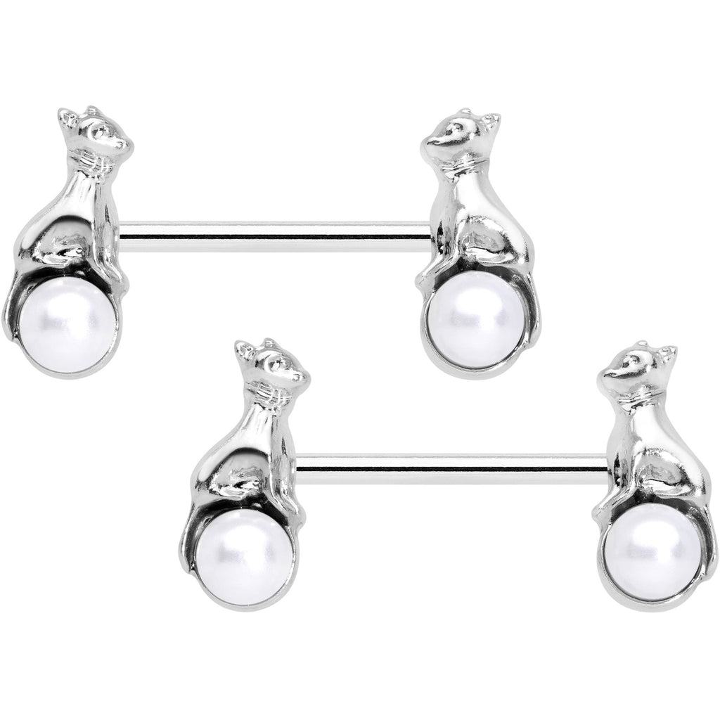BodyCandy 14G 9/16 White Orb Baby Bear Barbell Nipple Ring Set — main product shot