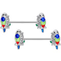 BodyCandy 14G 9/16 Clear Gem Tropical Parrot Bird Barbell Nipple Ring Set — main product shot