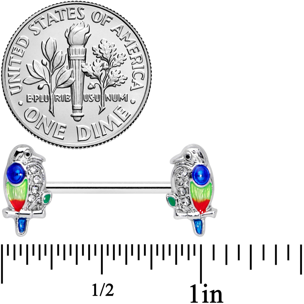 BodyCandy 14G 9/16 Clear Gem Tropical Parrot Bird Barbell Nipple Ring Set — lifestyle context