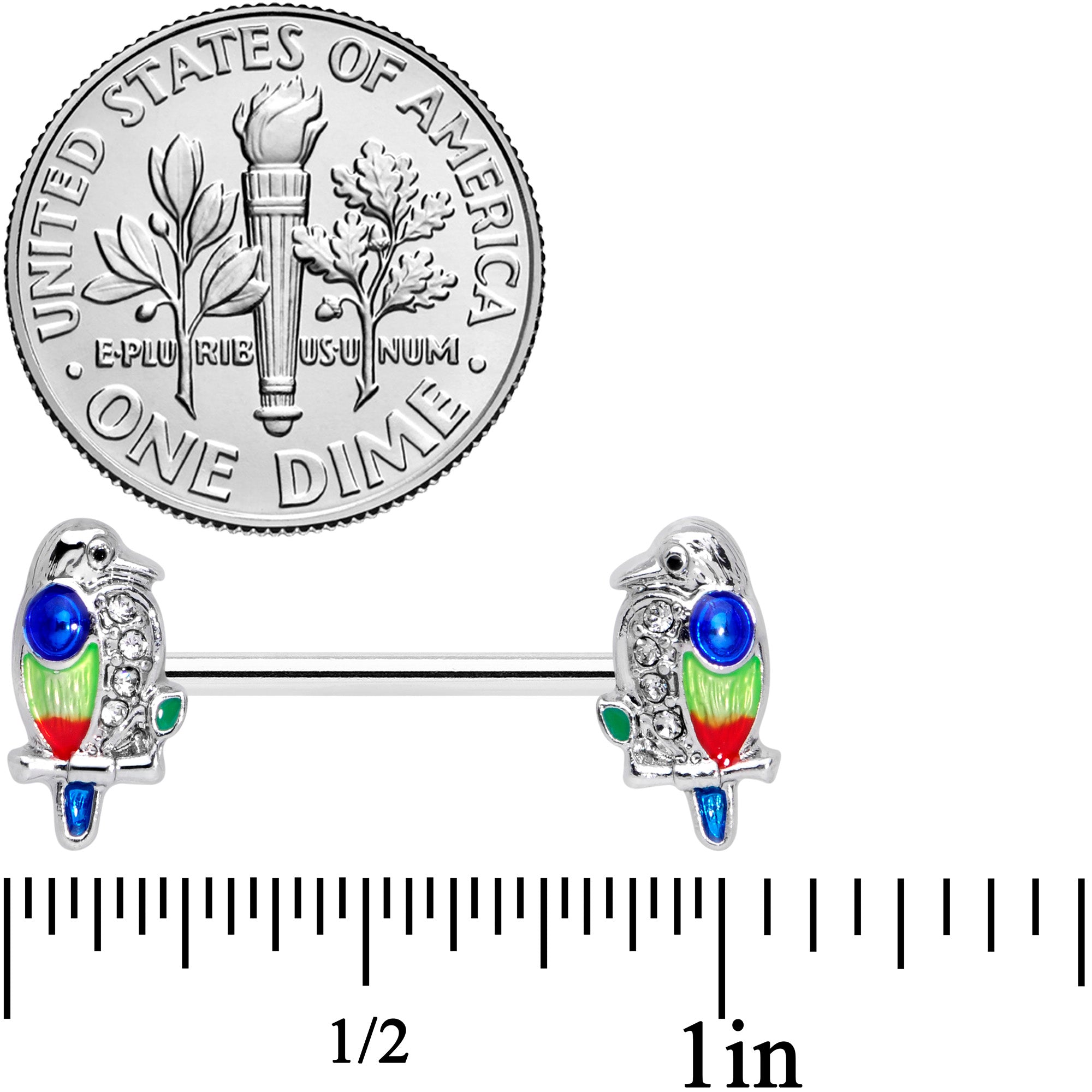 BodyCandy 14G 9/16 Clear Gem Tropical Parrot Bird Barbell Nipple Ring Set — lifestyle context