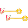 BodyCandy 14G 5/8 Aurora Gem Gold Tone Butterfly Flower Barbell Nipple Ring Set — main product shot