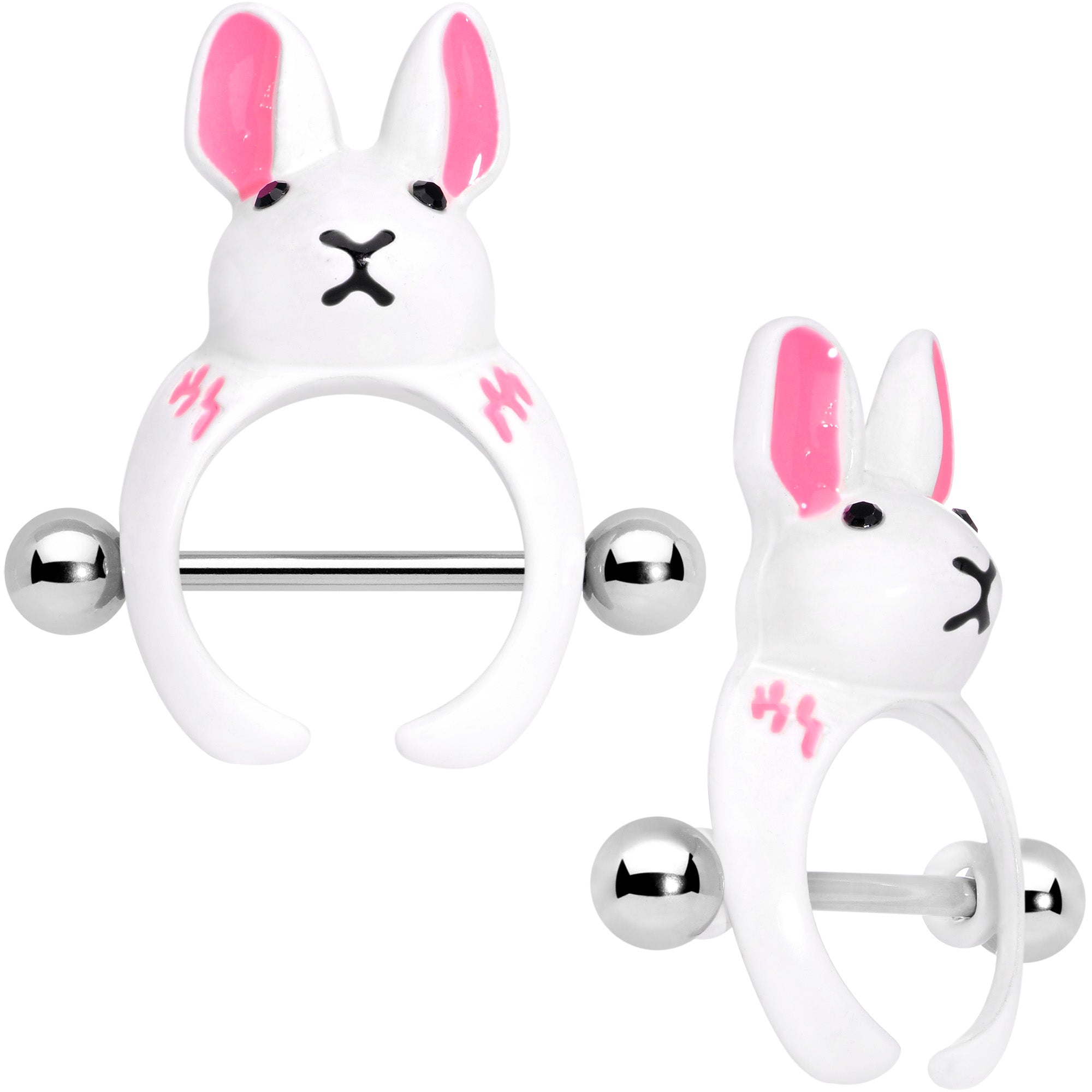 BodyCandy 14G 9/16 White Rabbit Easter Nipple Shield Set — main product shot