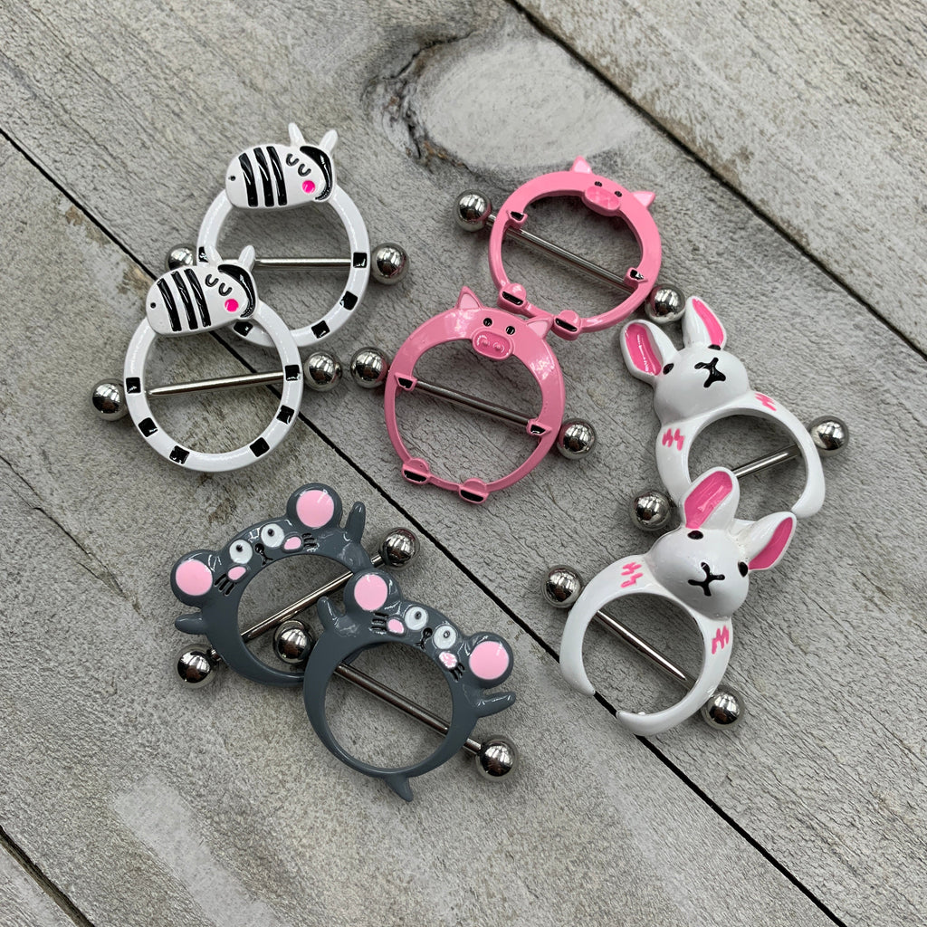 BodyCandy 14G 5/8 Pink Pig Nipple Shield Set — detail close-up
