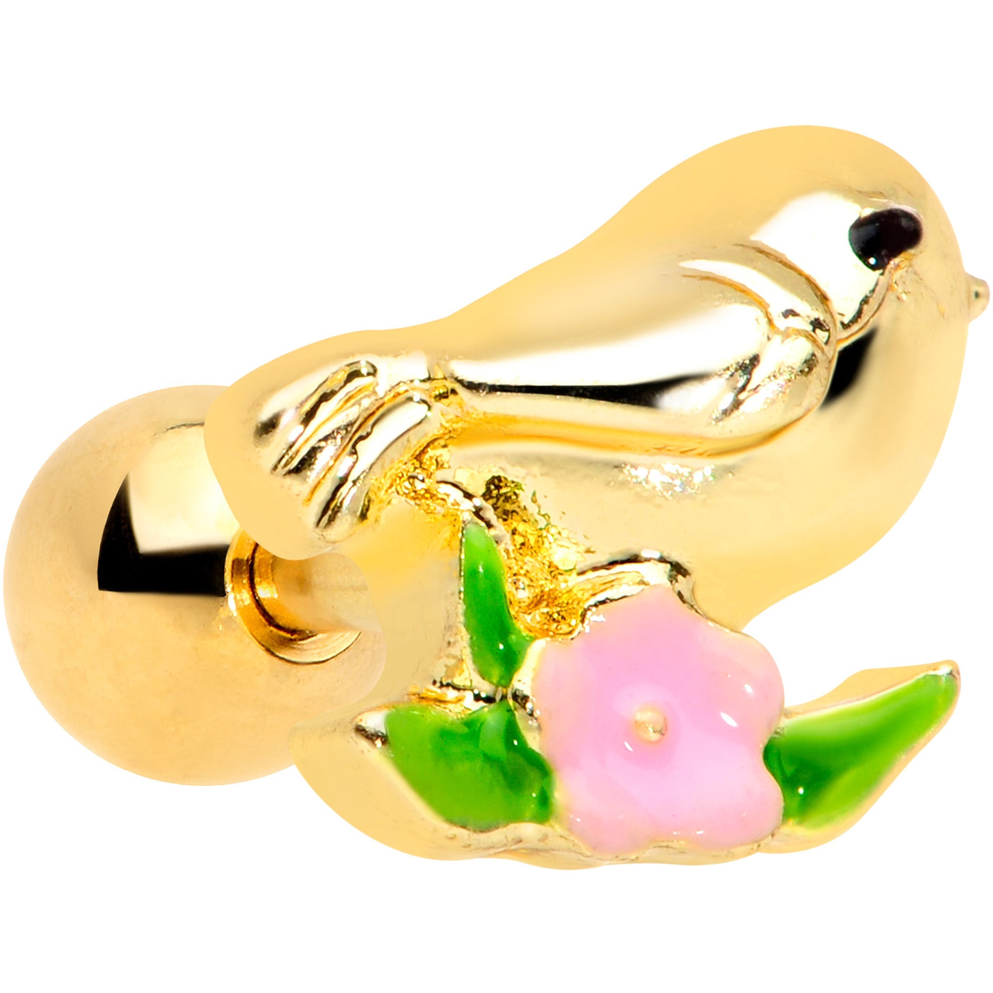 BodyCandy 16G 1/4 Gold Tone Bird Pink Flower Cartilage Tragus — main product shot