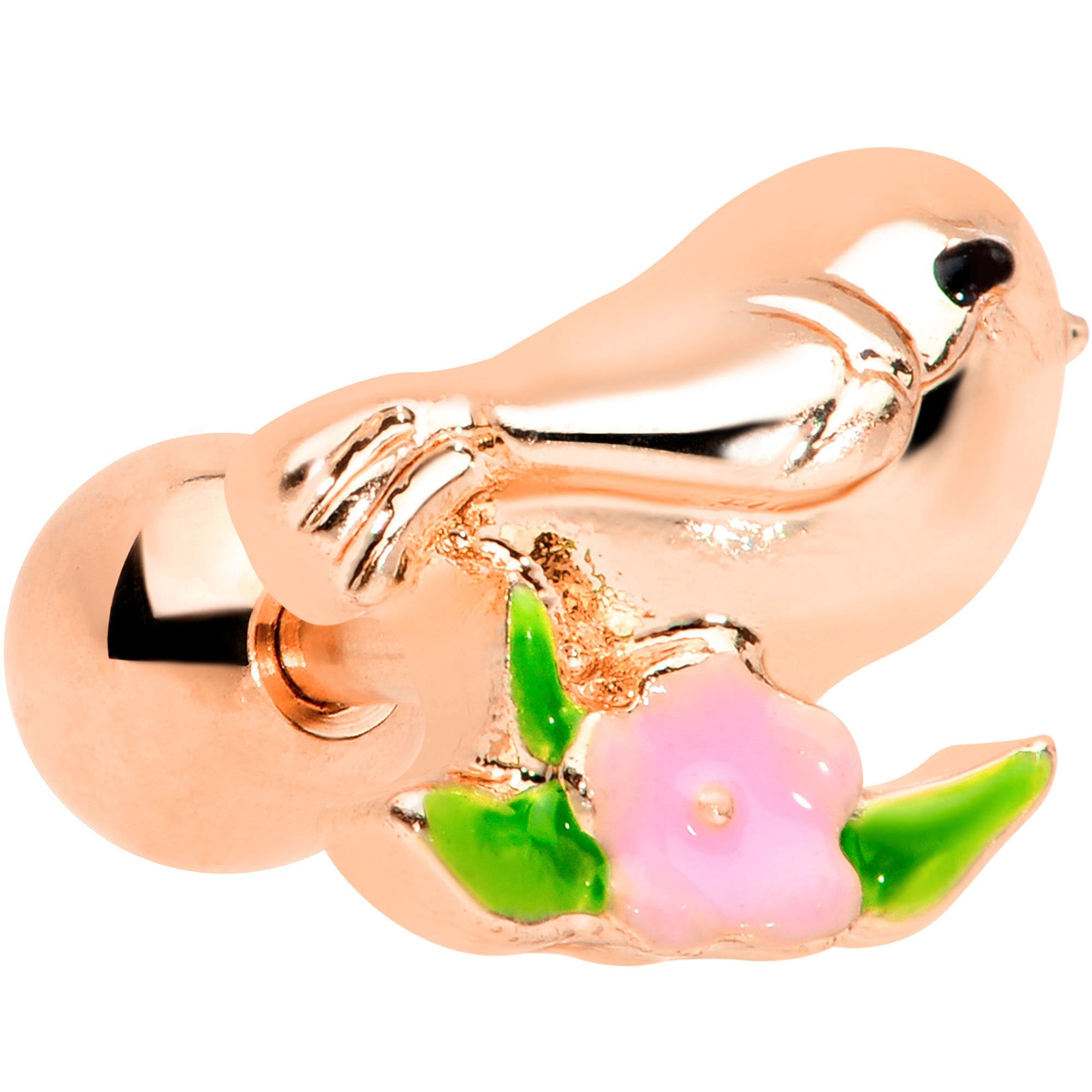 BodyCandy 16G 1/4 Rose Gold Tone Bird Pink Flower Cartilage Tragus — main product shot
