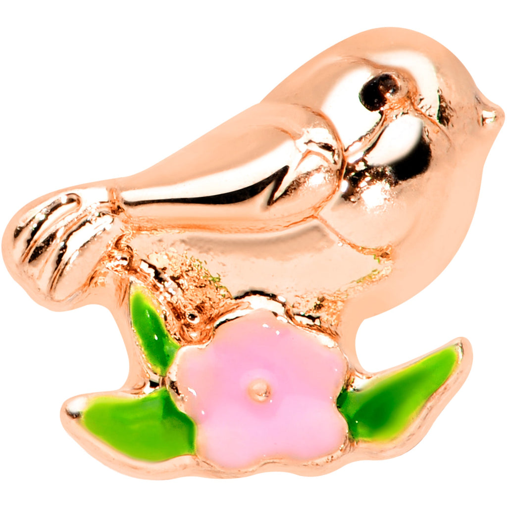 BodyCandy 16G 1/4 Rose Gold Tone Bird Pink Flower Cartilage Tragus — detail close-up
