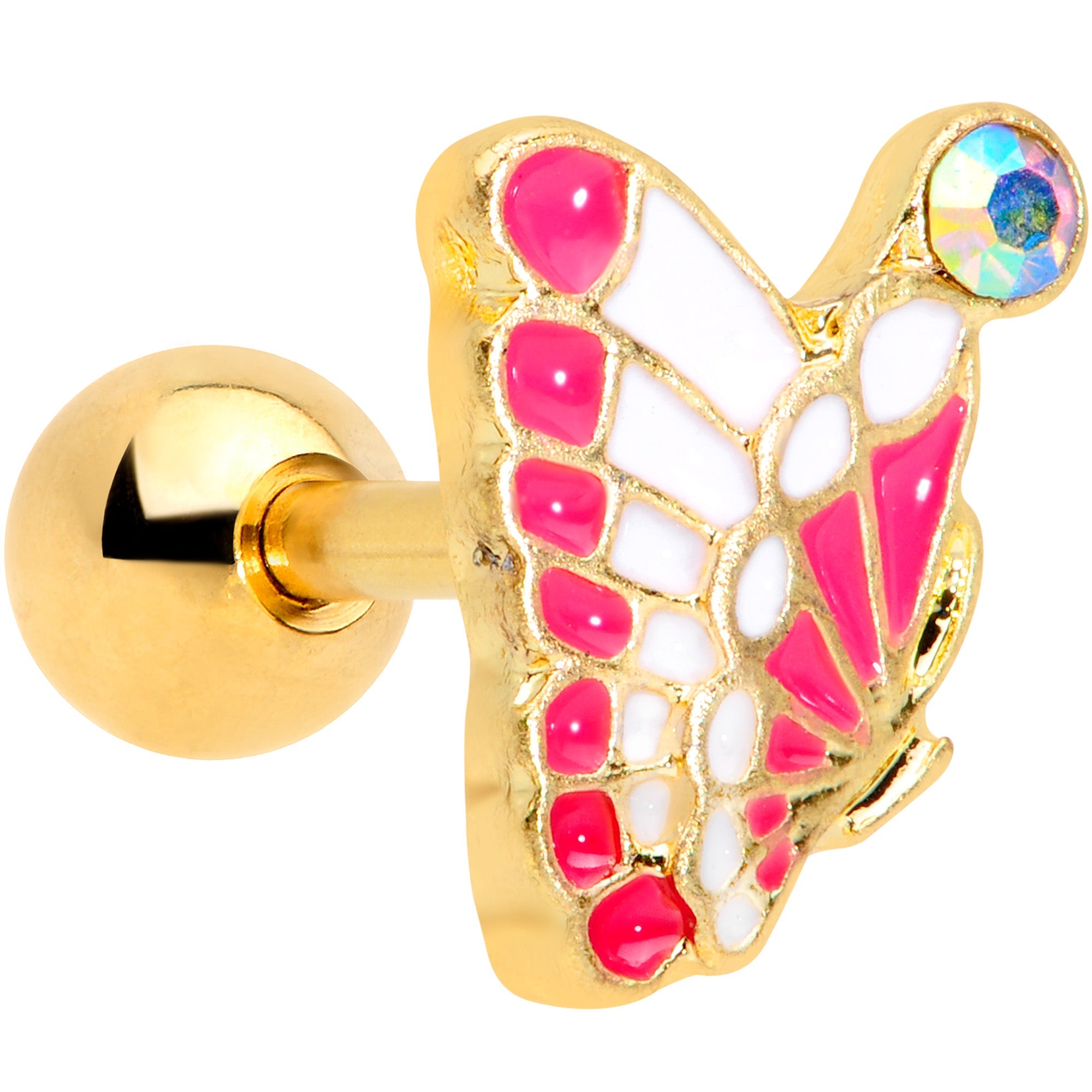 BodyCandy 16G 1/4 Aurora Gem Gold Tone Butterfly Cartilage Tragus — main product shot