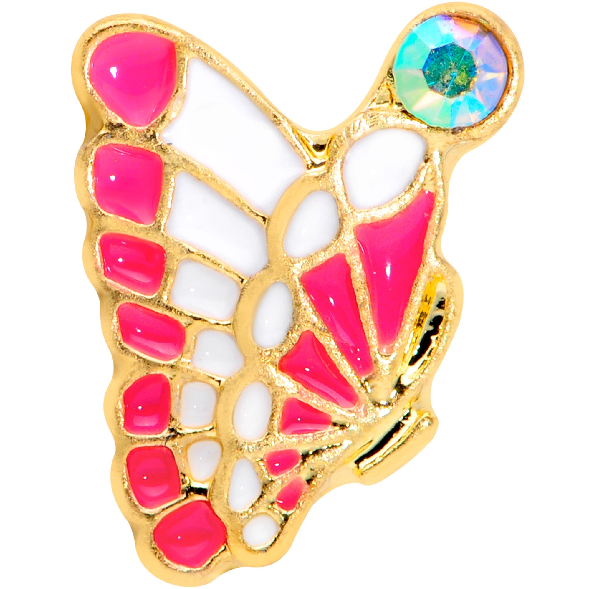 BodyCandy 16G 1/4 Aurora Gem Gold Tone Butterfly Cartilage Tragus — detail close-up