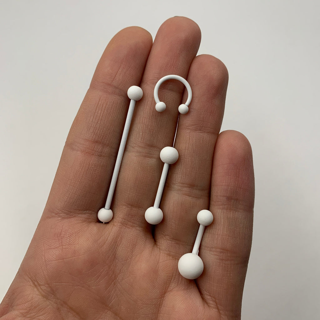 BodyCandy 16G 3/8 White Matte Horseshoe Circular Barbell — side view