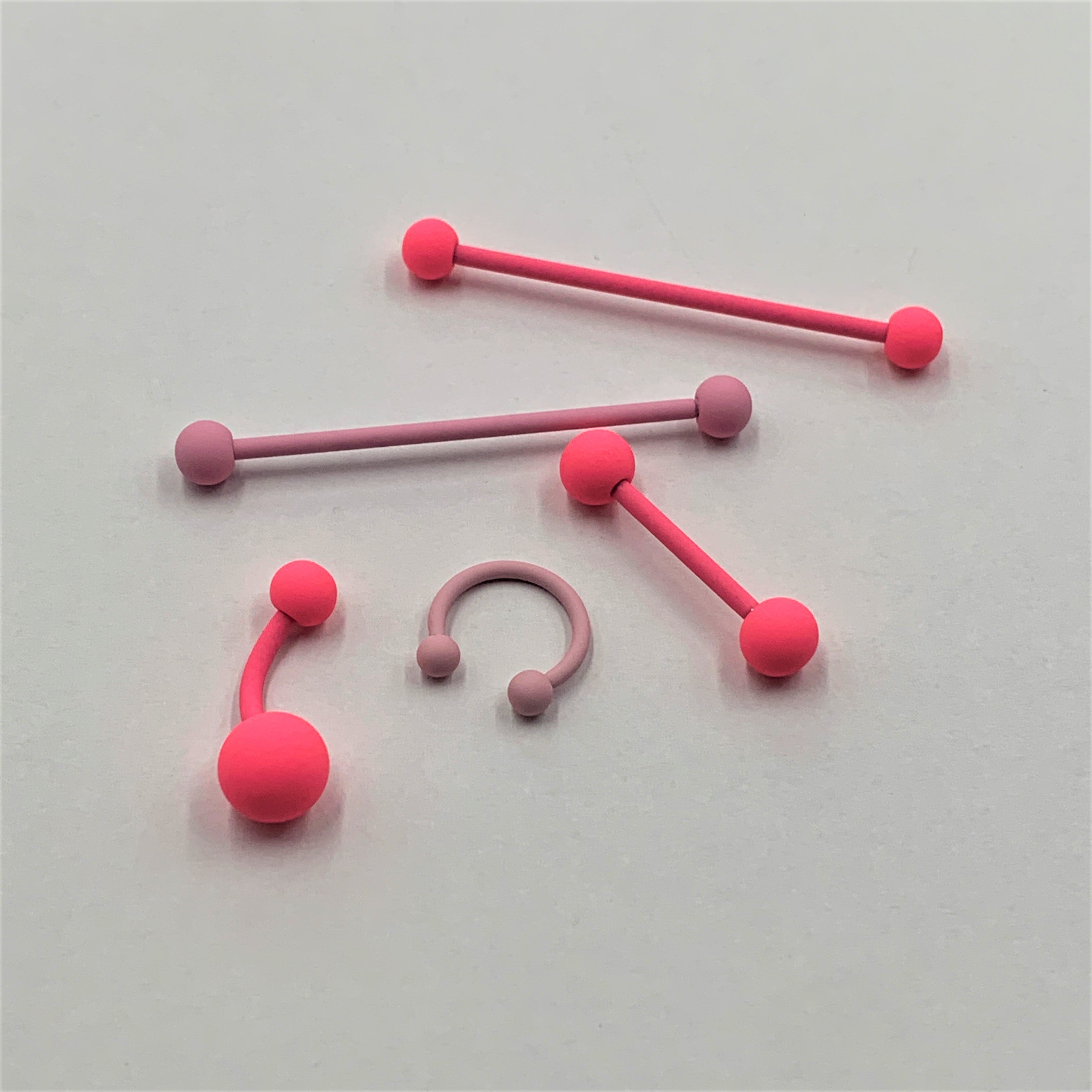 BodyCandy 14G Petal Pink Matte Industrial Barbell 38mm — detail close-up
