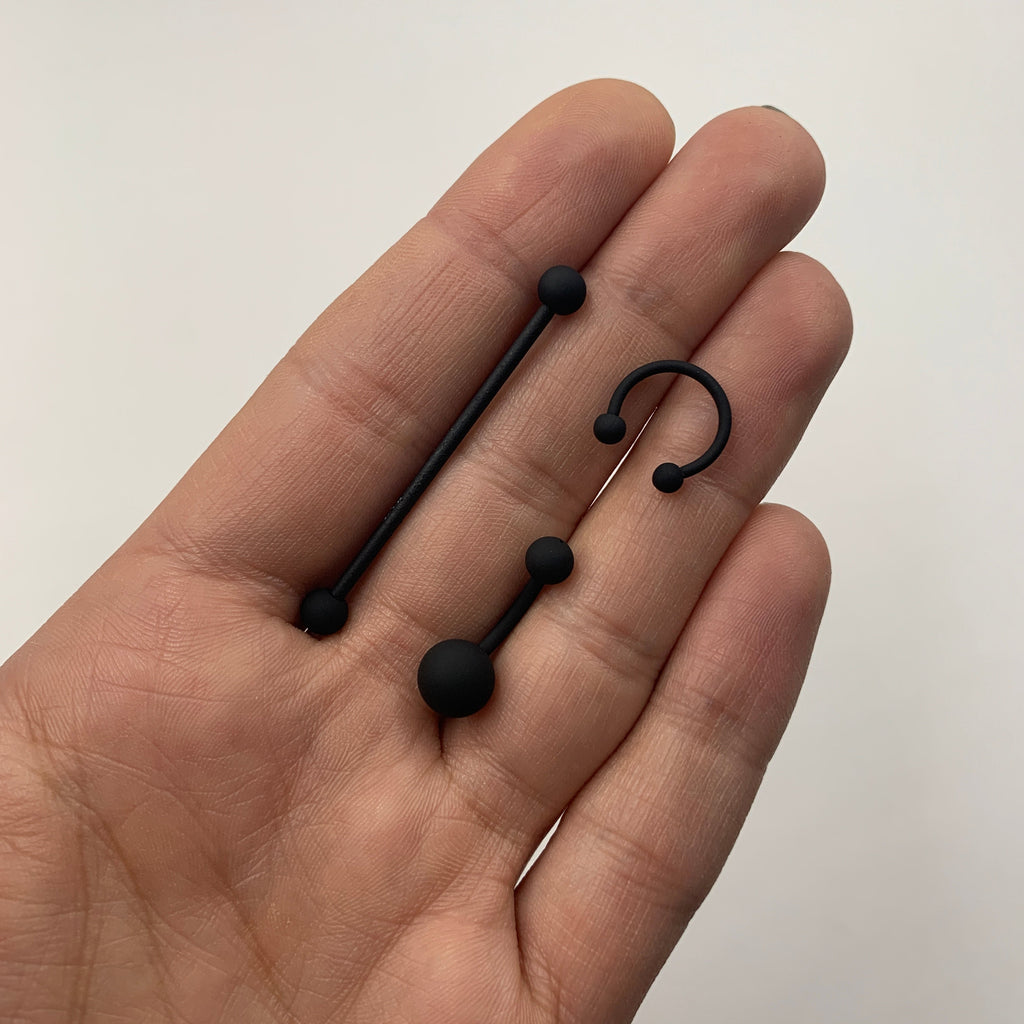 BodyCandy 16G 3/8 Beauteous Black Matte Horseshoe Circular Barbell — alternative angle