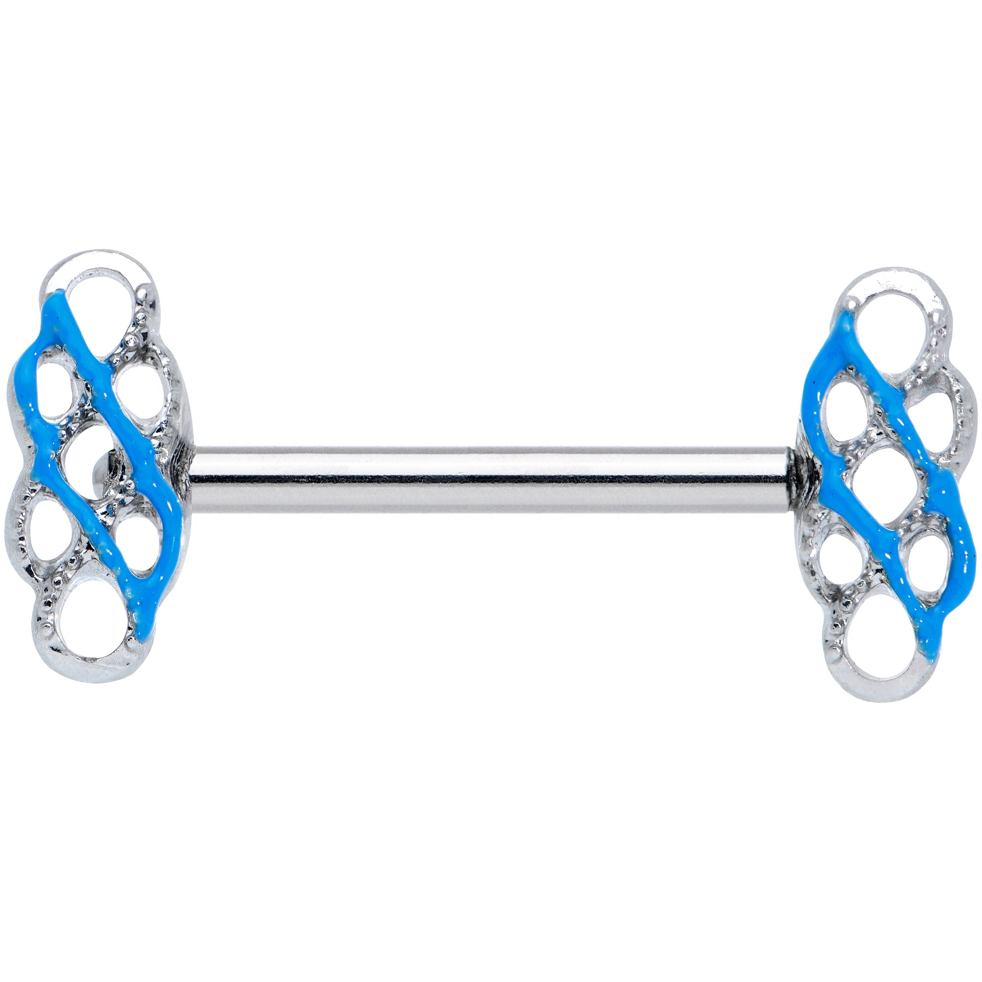 BodyCandy 14G 9/16 Clear Gem Blue Celtic Knot Barbell Nipple Ring Set — detail close-up