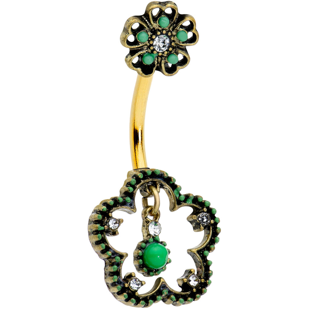 BodyCandy Clear Gem Gold Tone Open Green Flower St Patricks Day Belly Ring — main product shot
