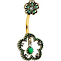 BodyCandy Clear Gem Gold Tone Open Green Flower St Patricks Day Belly Ring — main product shot