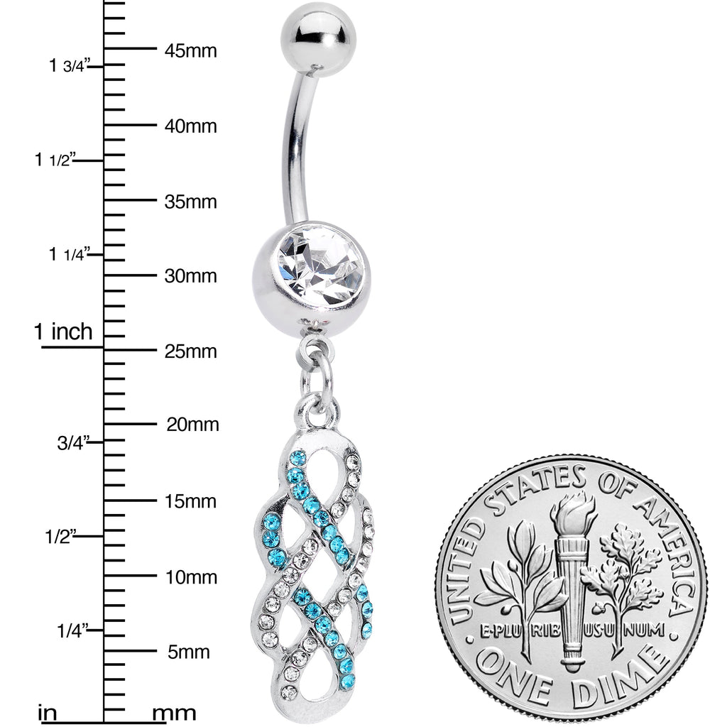 BodyCandy Clear Blue Gem Celtic Knot Dangle Belly Ring — detail close-up