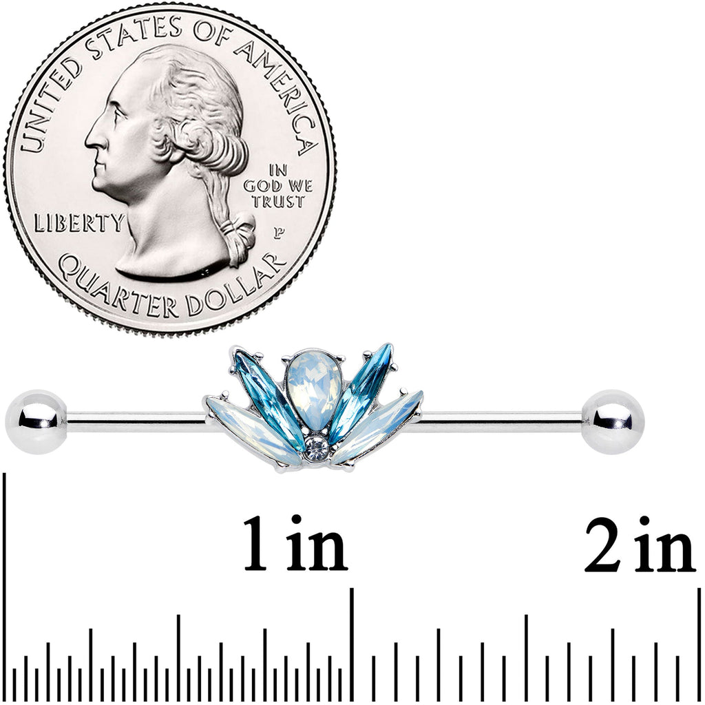 BodyCandy 14G Blue White Faux Opal Baroque Beauty Industrial Barbell 38mm — detail close-up