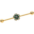 BodyCandy 14G Gold Tone Green Flower St Patricks Industrial Barbell 38mm — main product shot