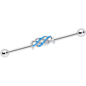 14G Clear Gem Blue Celtic Knot Industrial Barbell 38mm