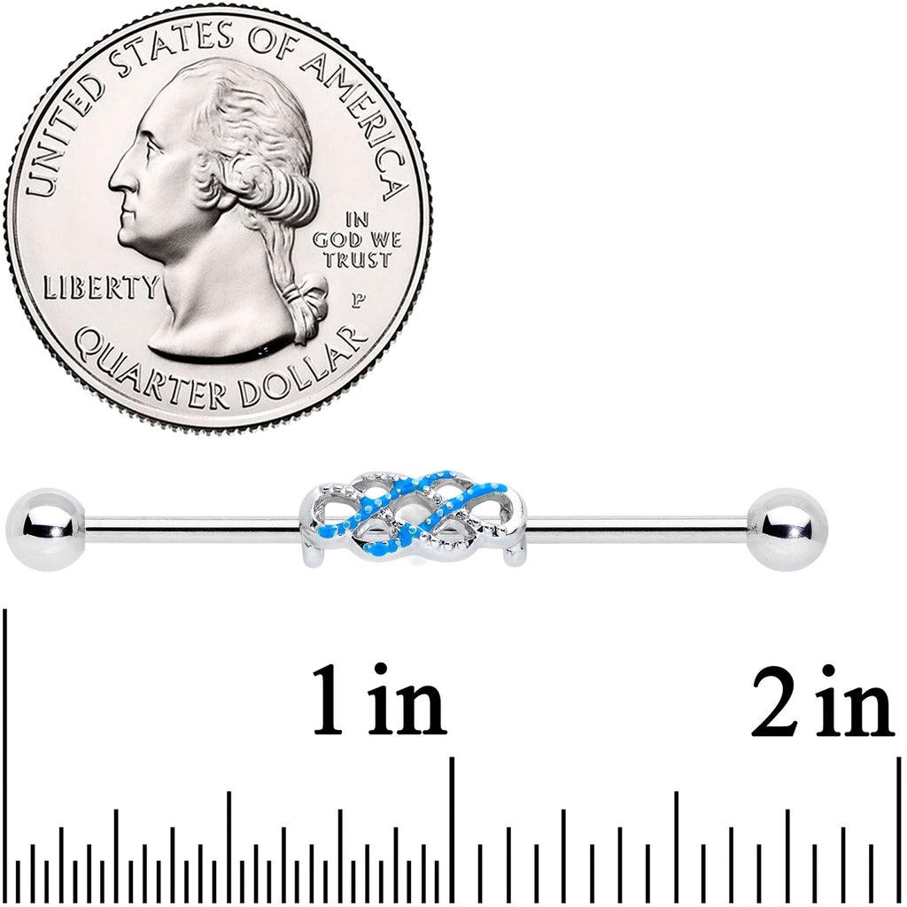 BodyCandy 14G Clear Gem Blue Celtic Knot Industrial Barbell 38mm — detail close-up