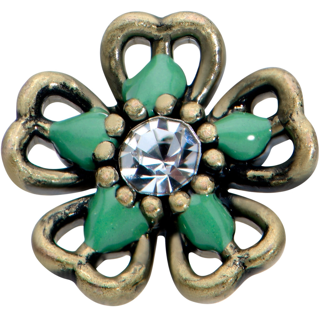 BodyCandy 20G 7.5mm Gold Tone Green Flower St Patrick Day L Shape Nose Ring — detail close-up