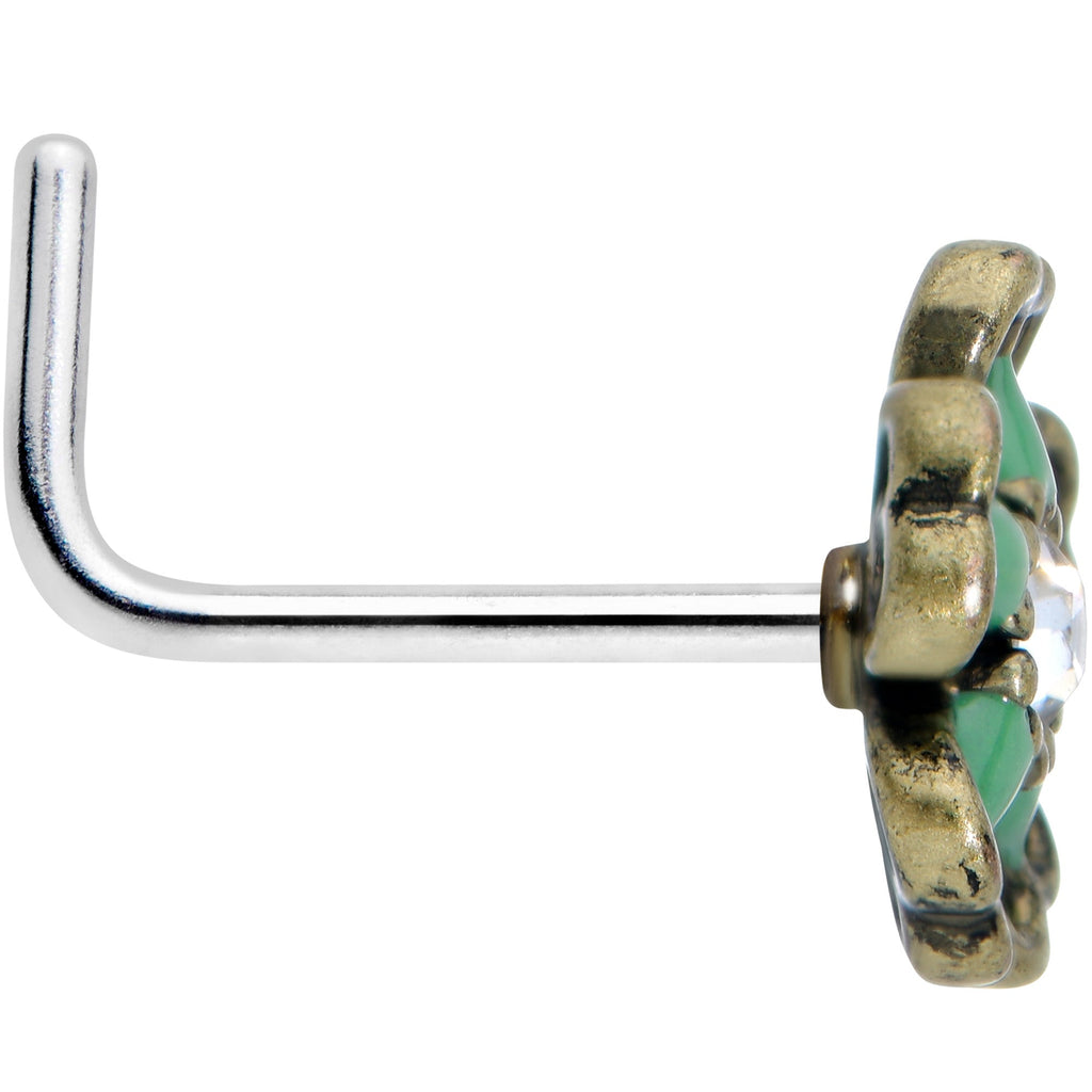 BodyCandy 20G 7.5mm Gold Tone Green Flower St Patrick Day L Shape Nose Ring — lifestyle context