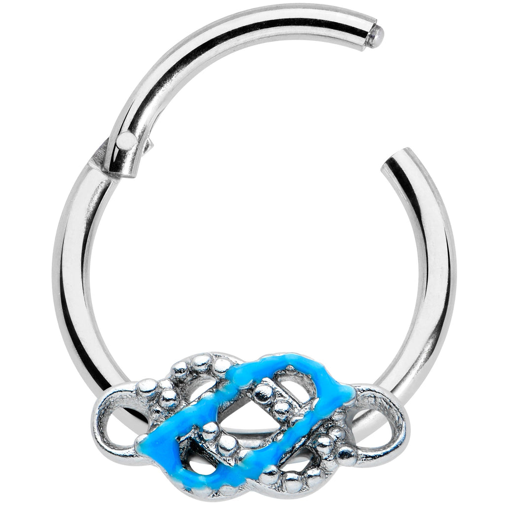 BodyCandy 16G 5/16 Celtic Knot Blue Hinged Segment Ring — detail close-up