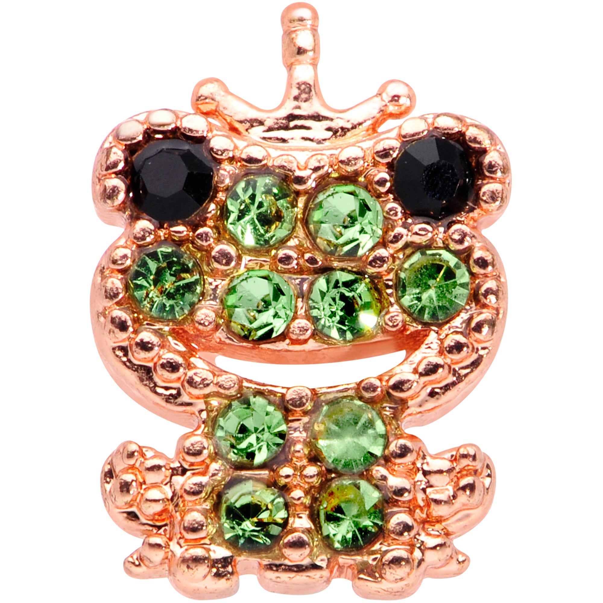 BodyCandy 16G 5/16 Green Gem Rose Gold Tone Royal Frog Labret Monroe Tragus — detail close-up