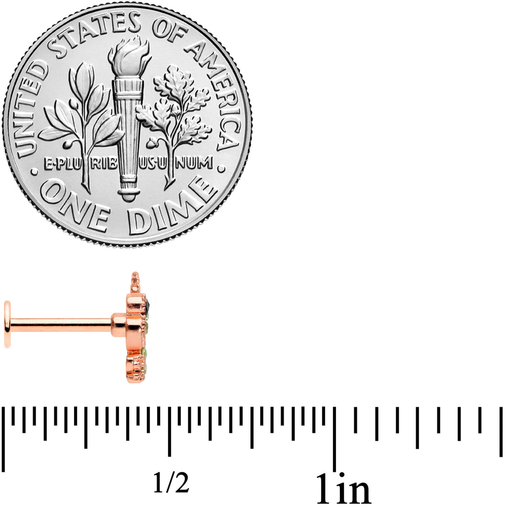 BodyCandy 16G 5/16 Green Gem Rose Gold Tone Royal Frog Labret Monroe Tragus — side view