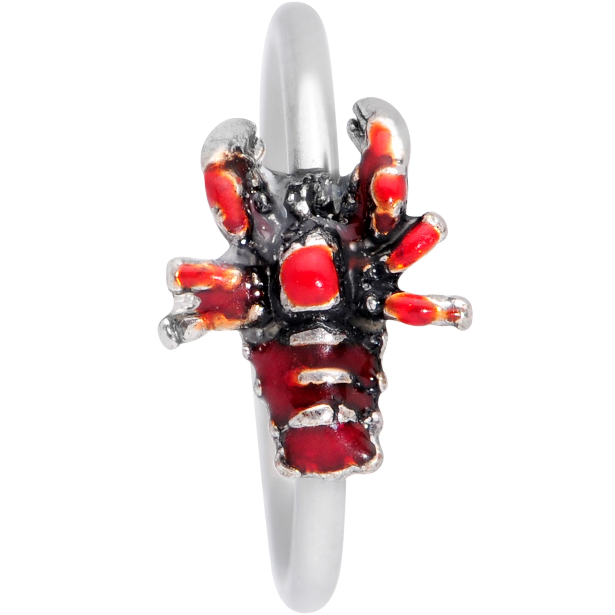 BodyCandy 20G 5/16 Red Atlantic Lobster Nose Hoop — detail close-up