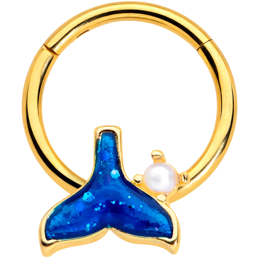 BodyCandy 16G 3/8 Gold Tone Iridescent Mermaid Tail Hinged Segment Ring — main product shot