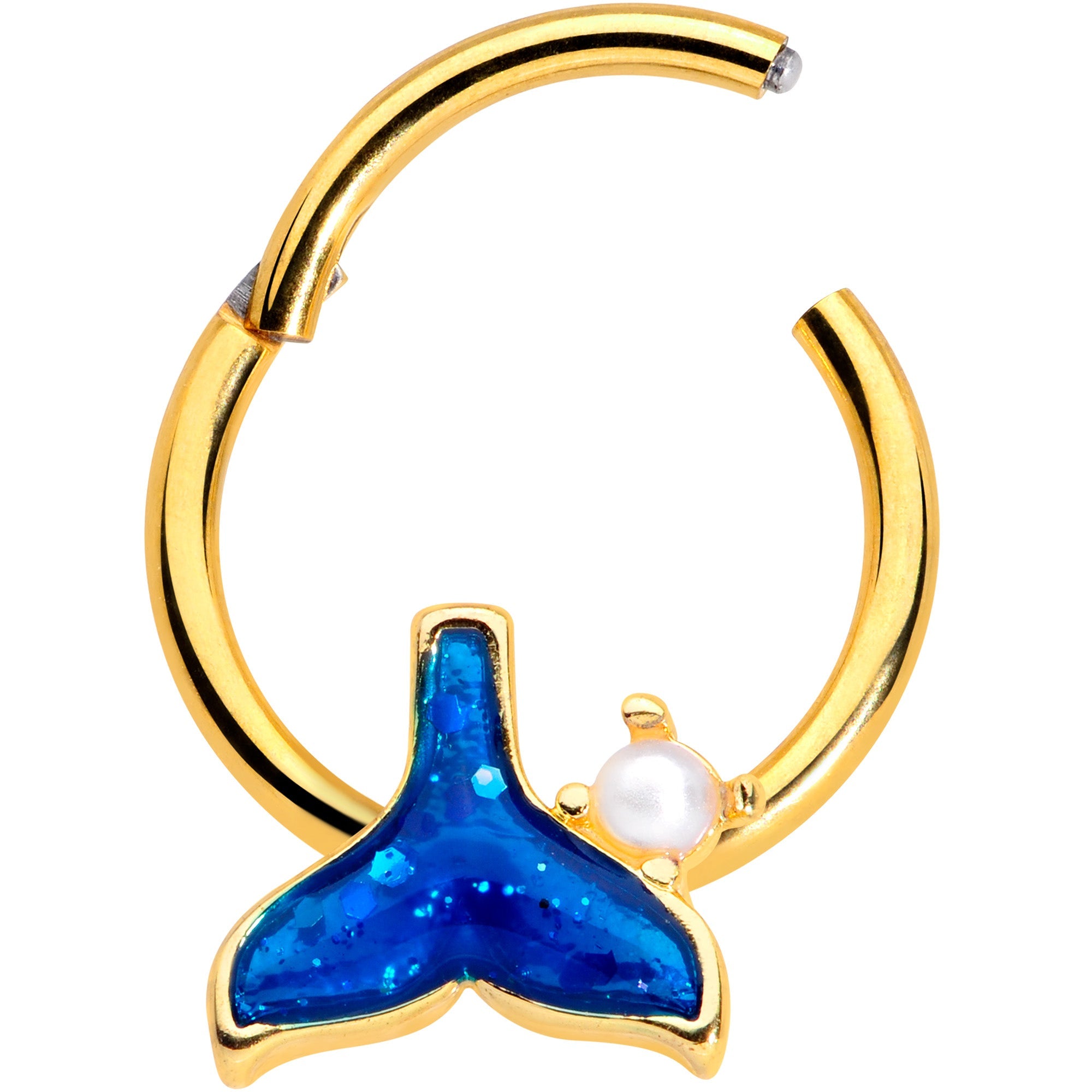 BodyCandy 16G 3/8 Gold Tone Iridescent Mermaid Tail Hinged Segment Ring — detail close-up