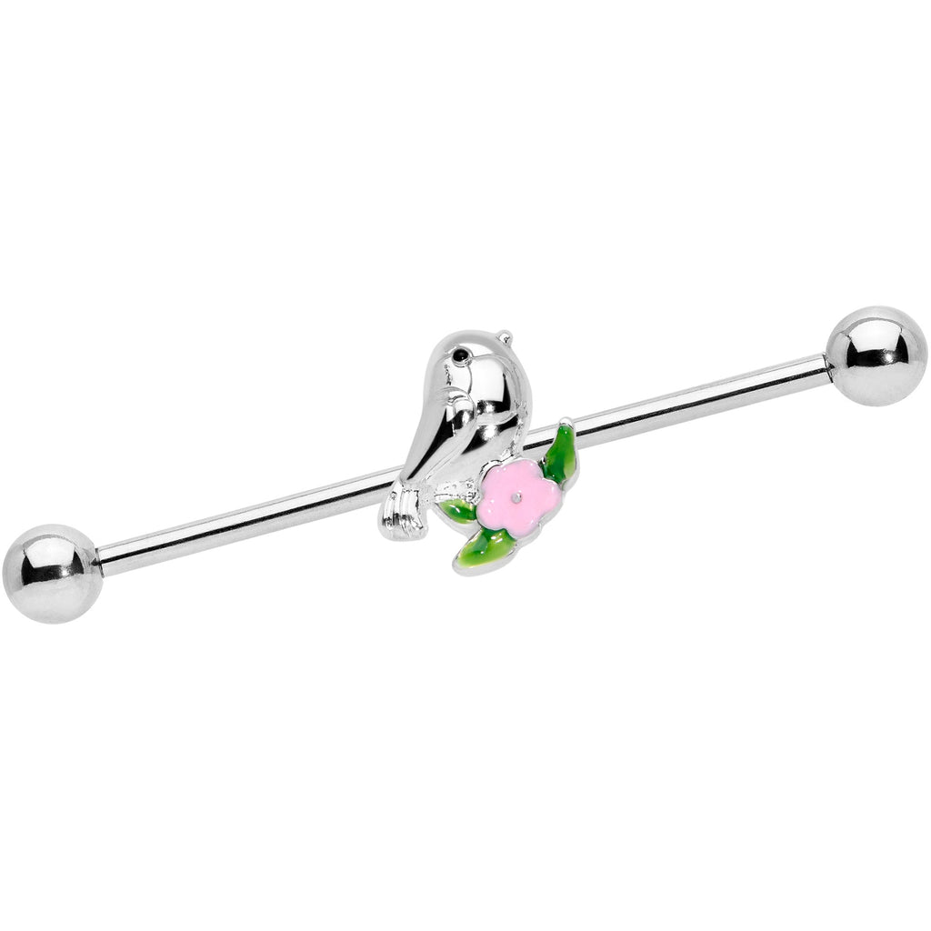 BodyCandy 14G Bird Pink Flower Industrial Barbell 38mm — main product shot