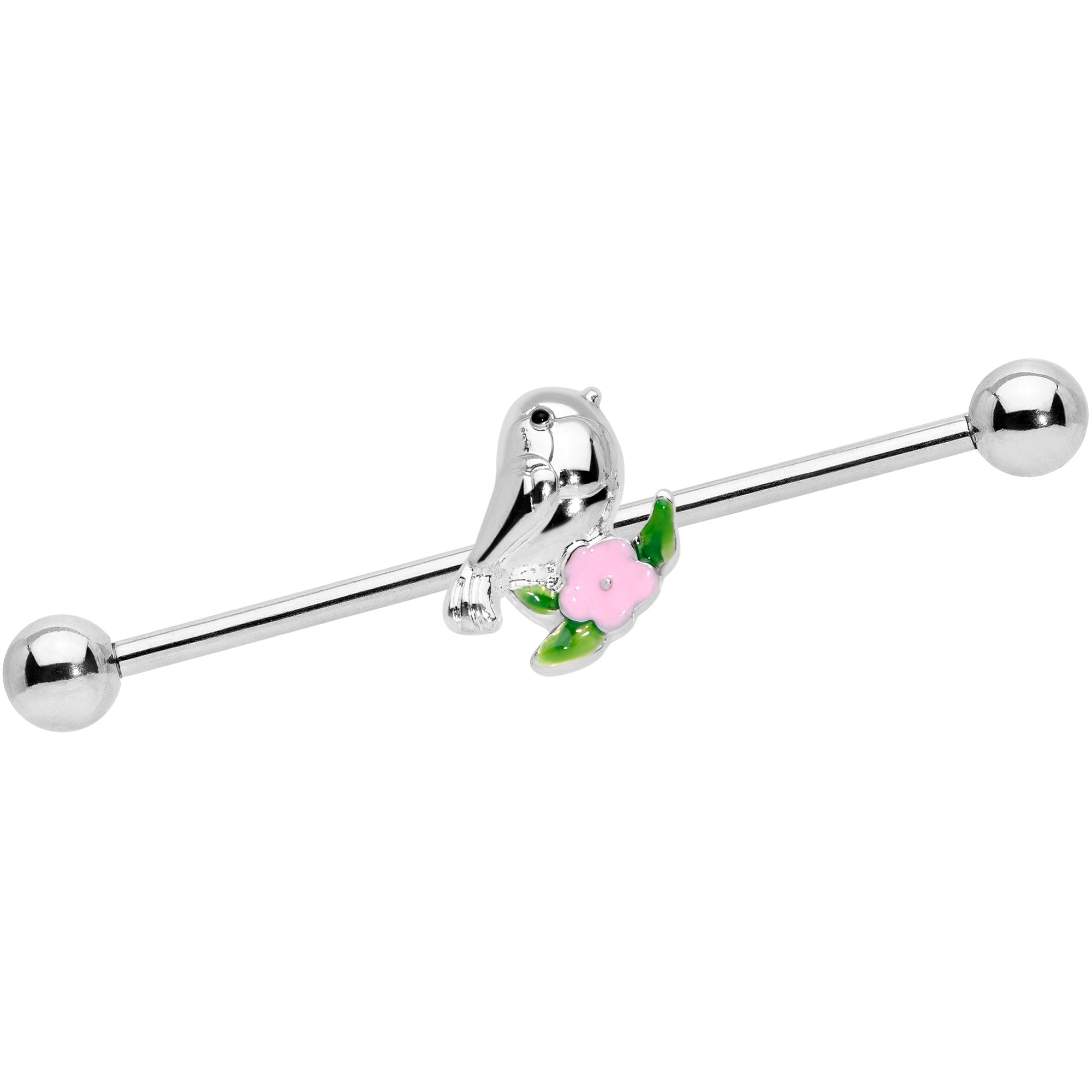 BodyCandy 14G Bird Pink Flower Industrial Barbell 38mm — main product shot