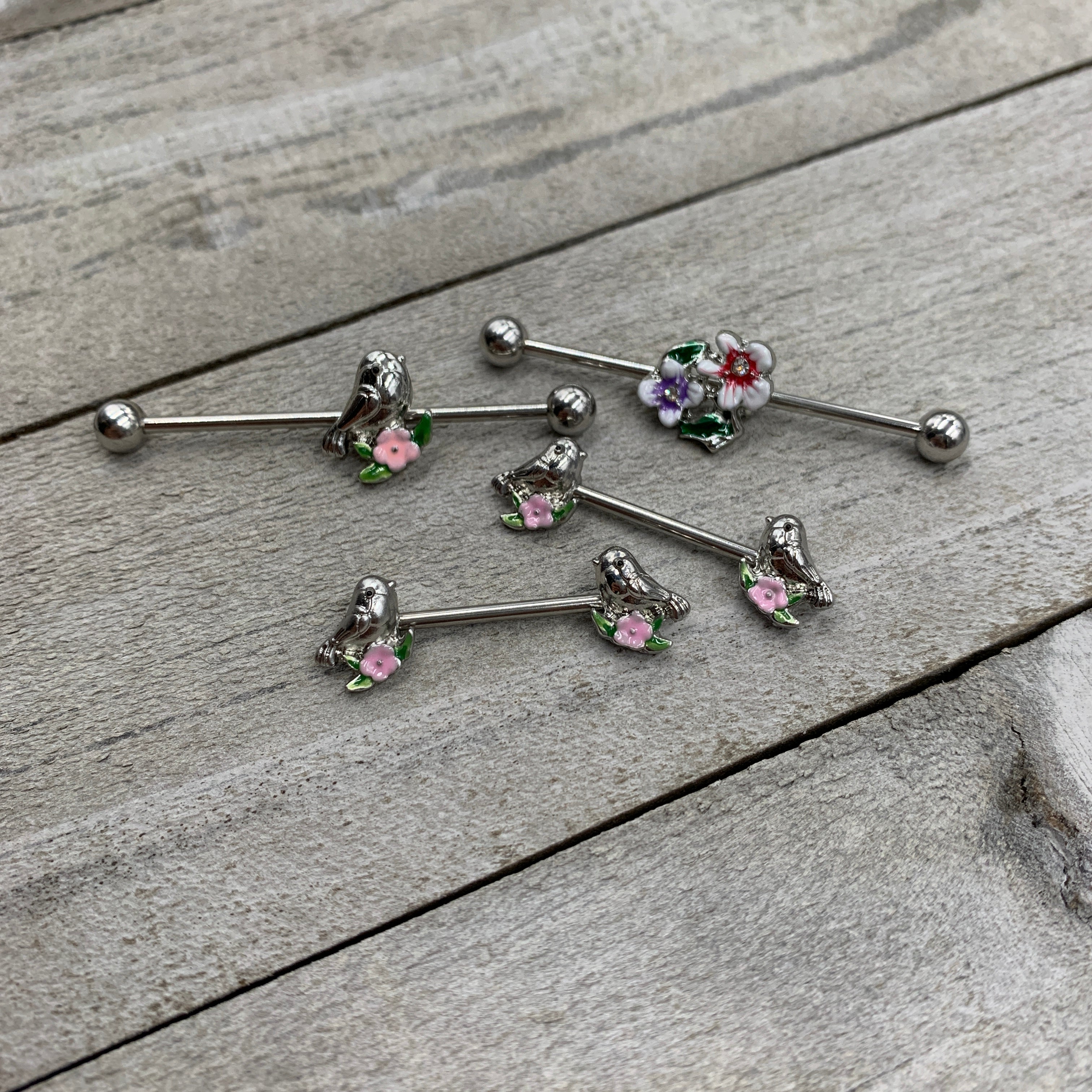 BodyCandy 14G Bird Pink Flower Industrial Barbell 38mm — lifestyle context