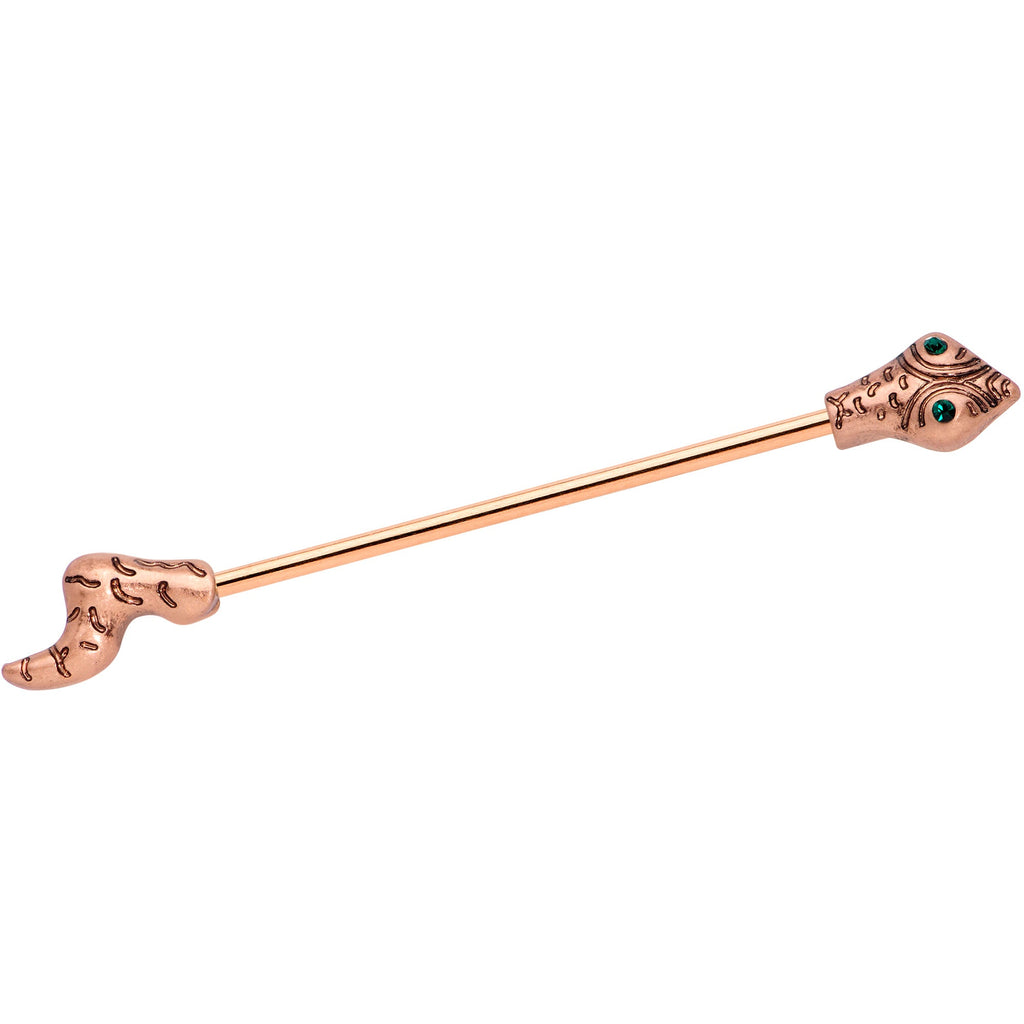 BodyCandy 14G Green Gem Rose Gold Tone Tribal Serpent Industrial Barbell 38mm — main product shot