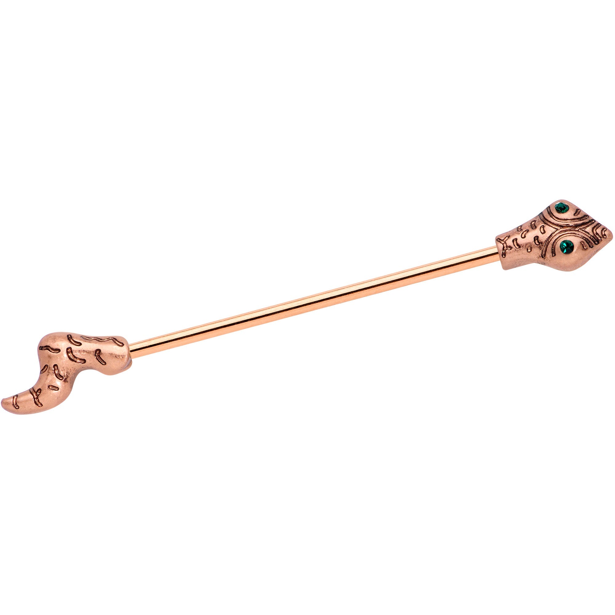 BodyCandy 14G Green Gem Rose Gold Tone Tribal Serpent Industrial Barbell 38mm — main product shot