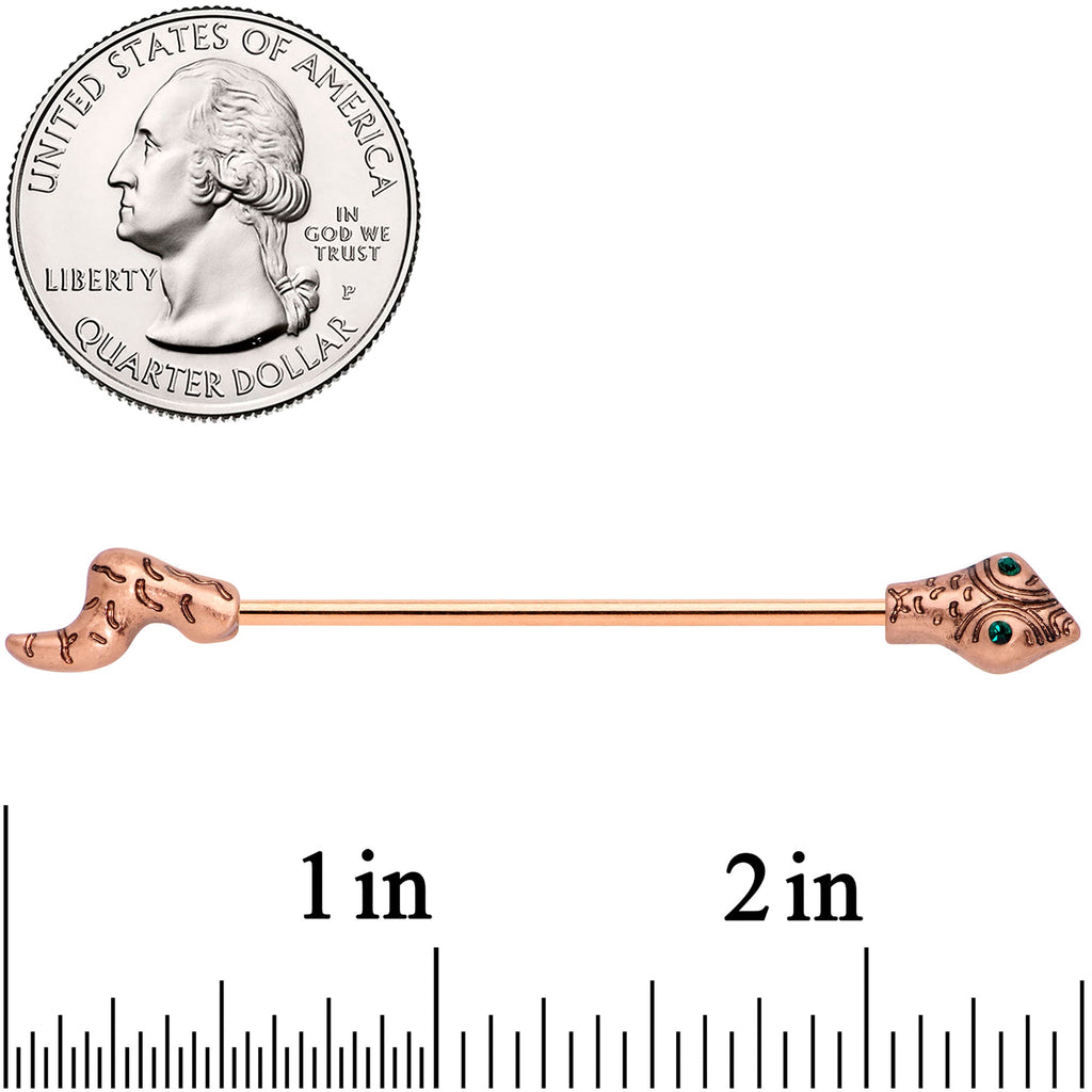 BodyCandy 14G Green Gem Rose Gold Tone Tribal Serpent Industrial Barbell 38mm — lifestyle context