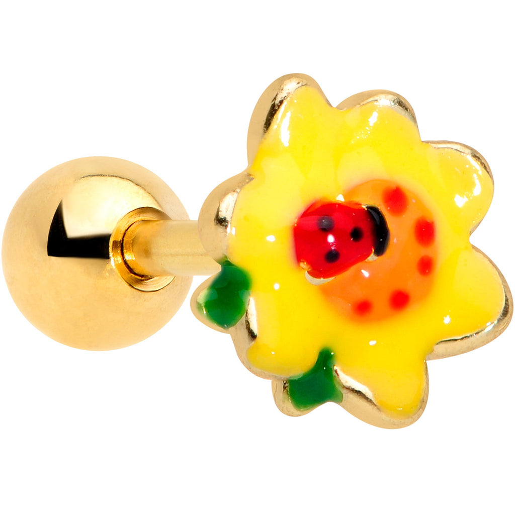 BodyCandy 16G 1/4 Gold Tone Sunny Flower Ladybug Cartilage Tragus — main product shot