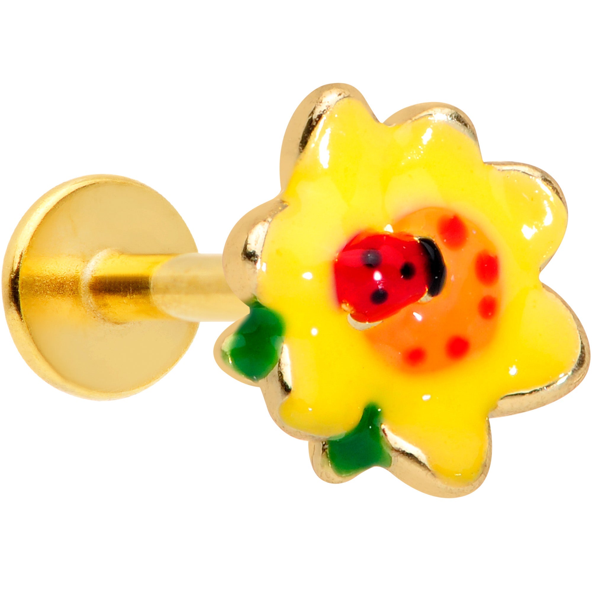 BodyCandy 16G 5/16 Gold Tone Sunny Flower Ladybug Labret Monroe Tragus — main product shot