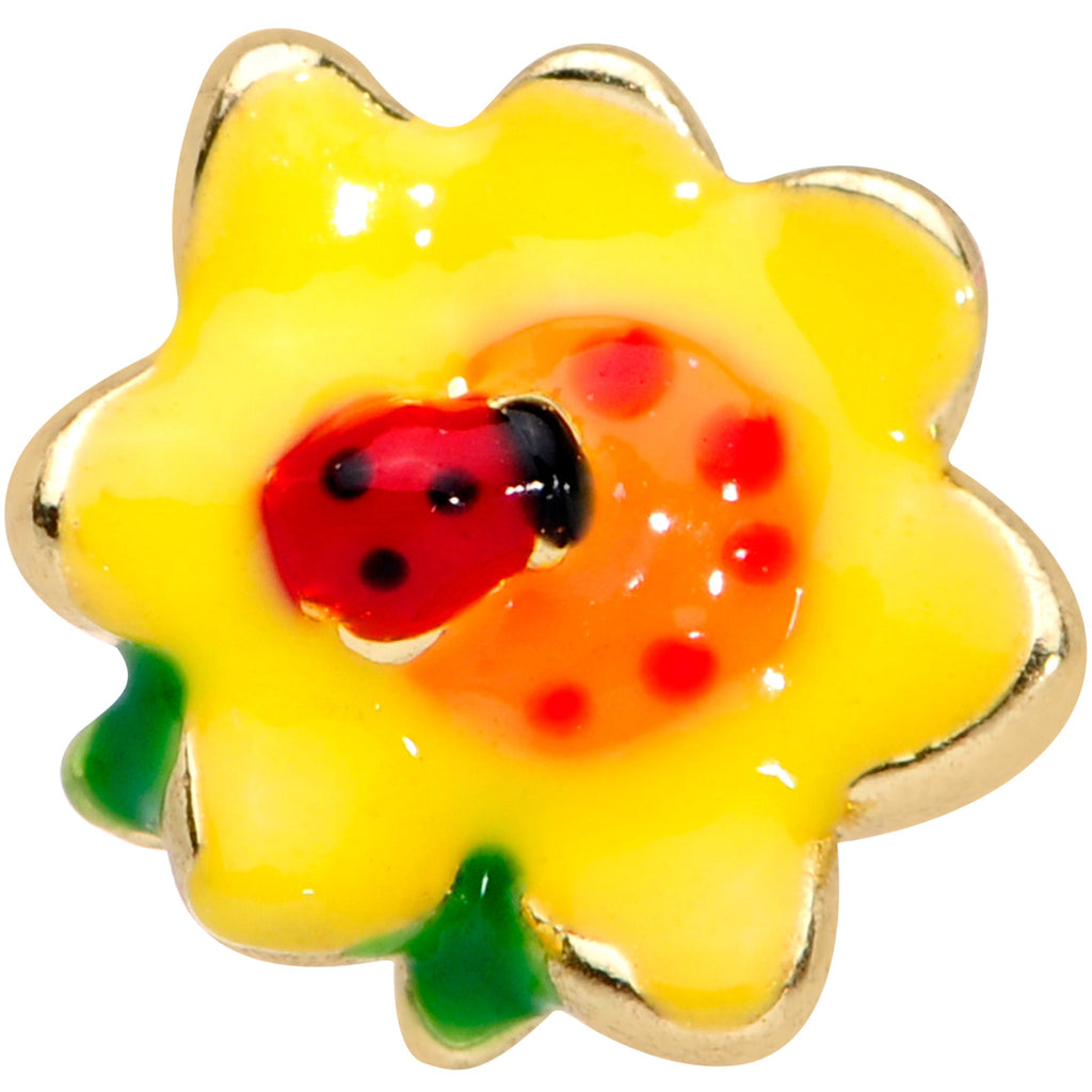 BodyCandy 16G 5/16 Gold Tone Sunny Flower Ladybug Labret Monroe Tragus — detail close-up