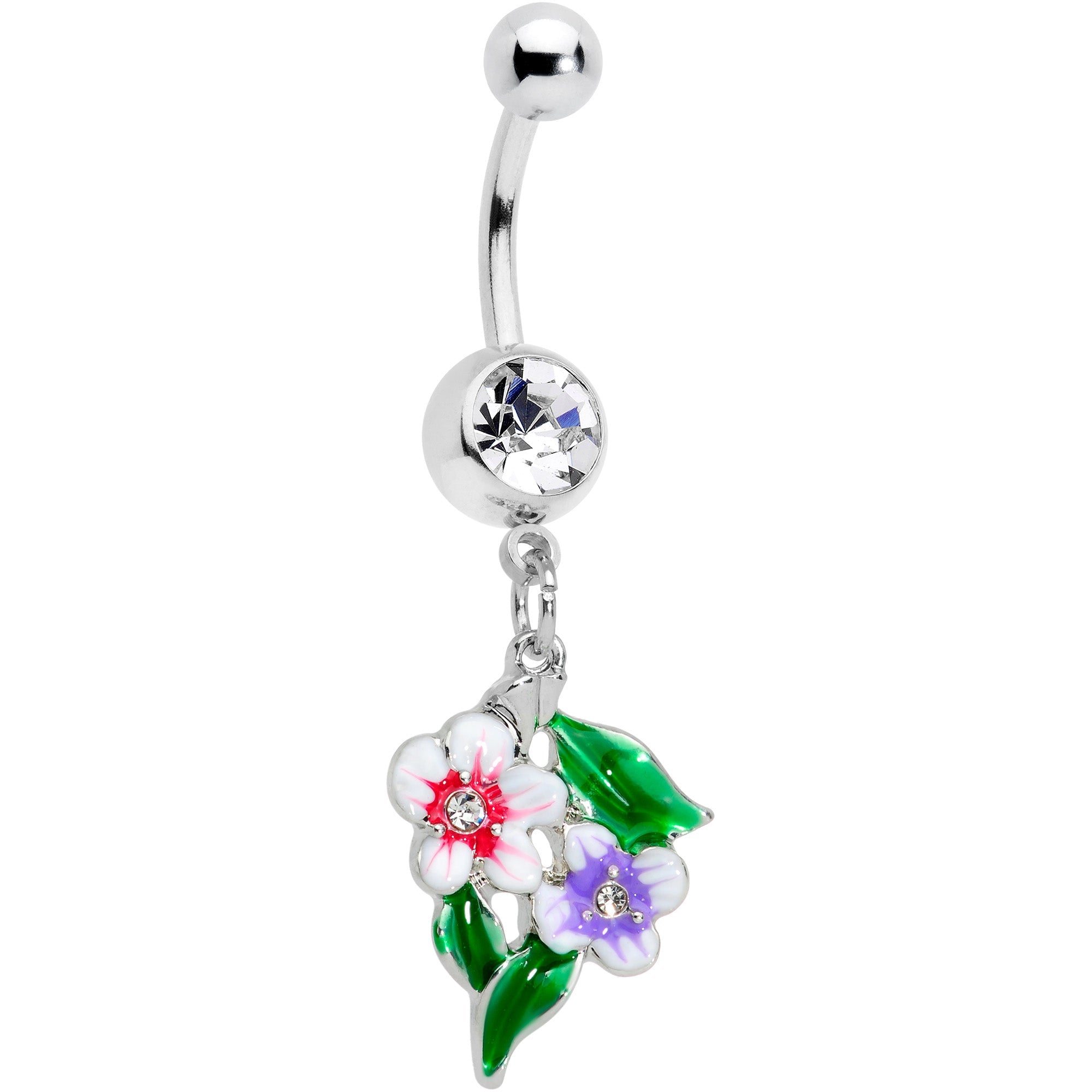 BodyCandy Clear Gem Fanciful Flowers Dangle Belly Ring — main product shot