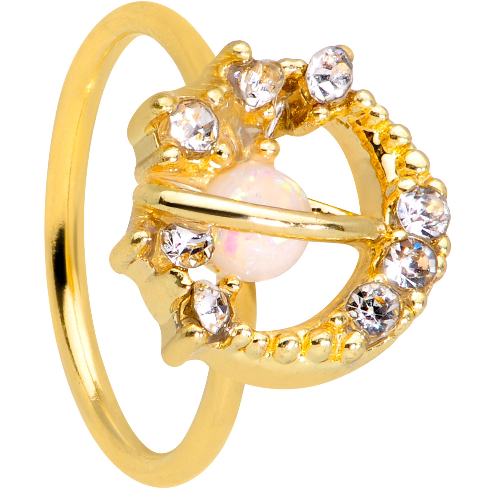 BodyCandy 20G 5/16 Clear Gem Gold Tone Saturn Moon Nose Hoop — main product shot