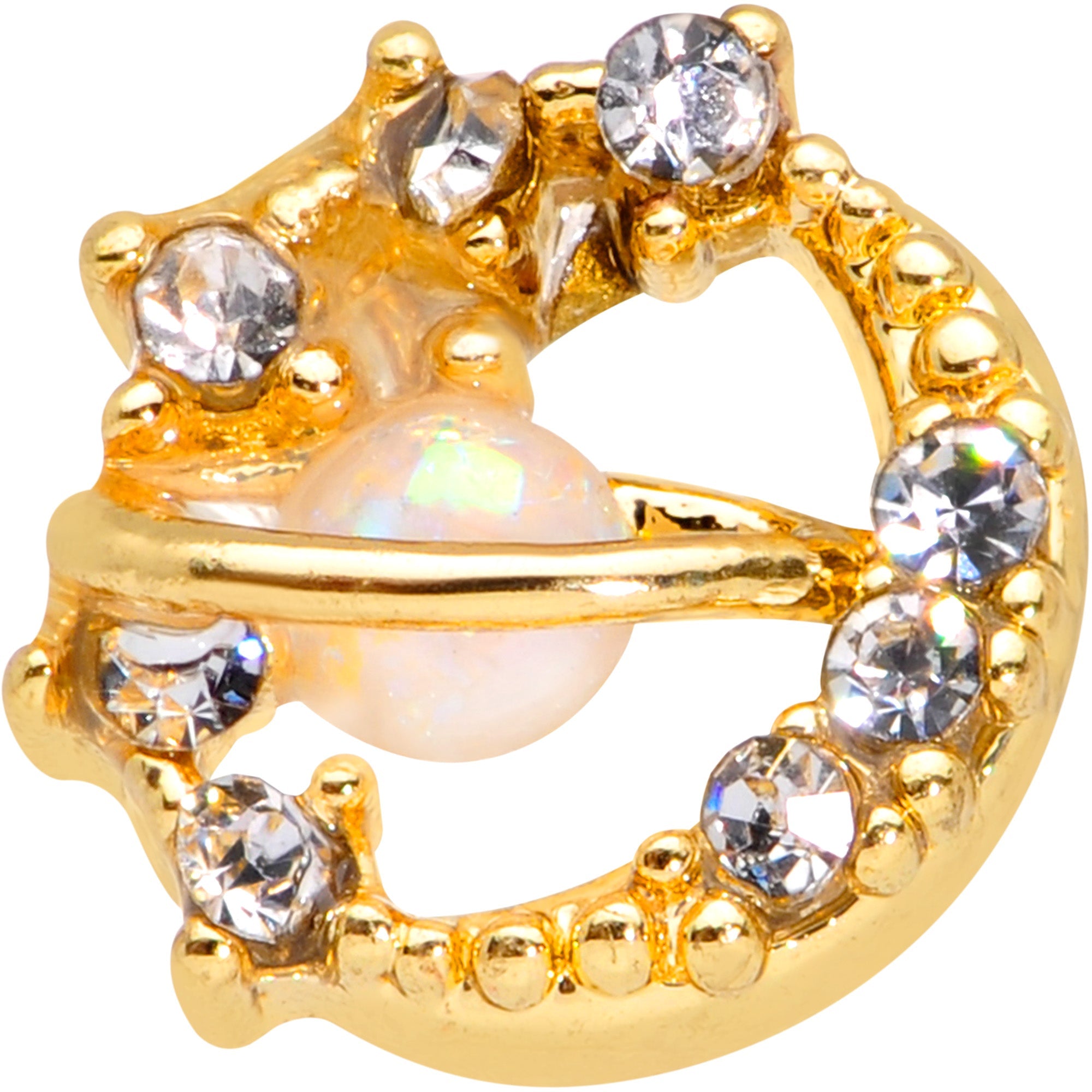 BodyCandy 20G 5/16 Clear Gem Gold Tone Saturn Moon Nose Hoop — detail close-up