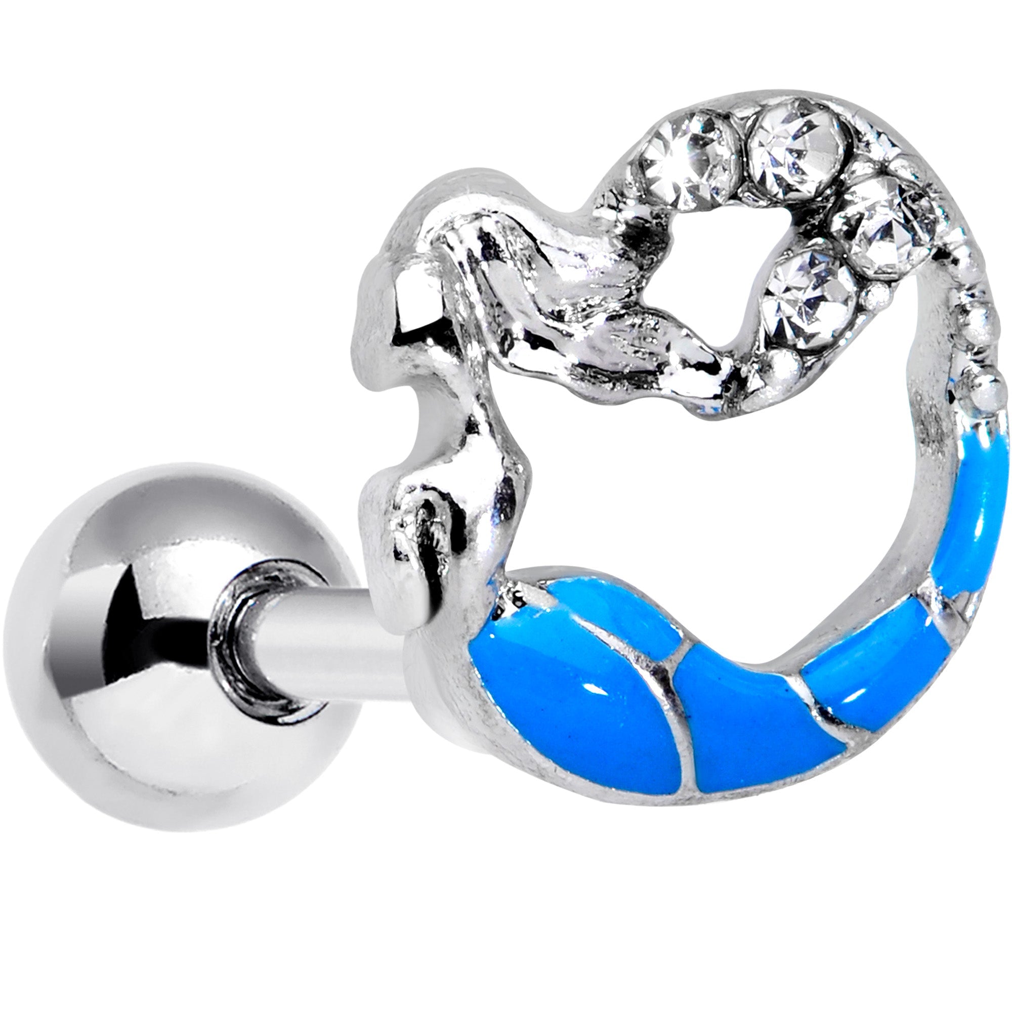 BodyCandy 16G 1/4 Clear Gem Blue Curved Mermaid Cartilage Tragus — main product shot