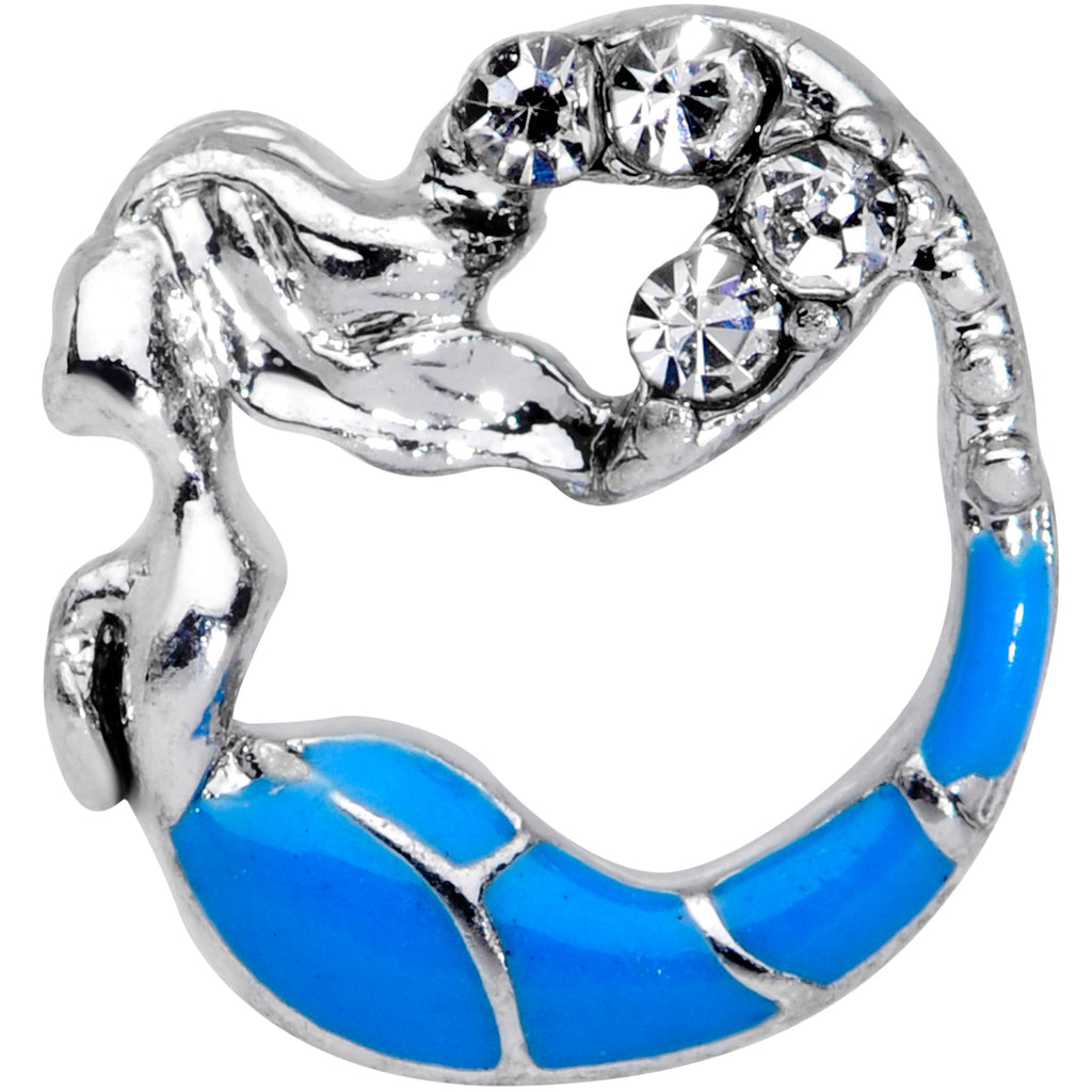 BodyCandy 16G 1/4 Clear Gem Blue Curved Mermaid Cartilage Tragus — detail close-up