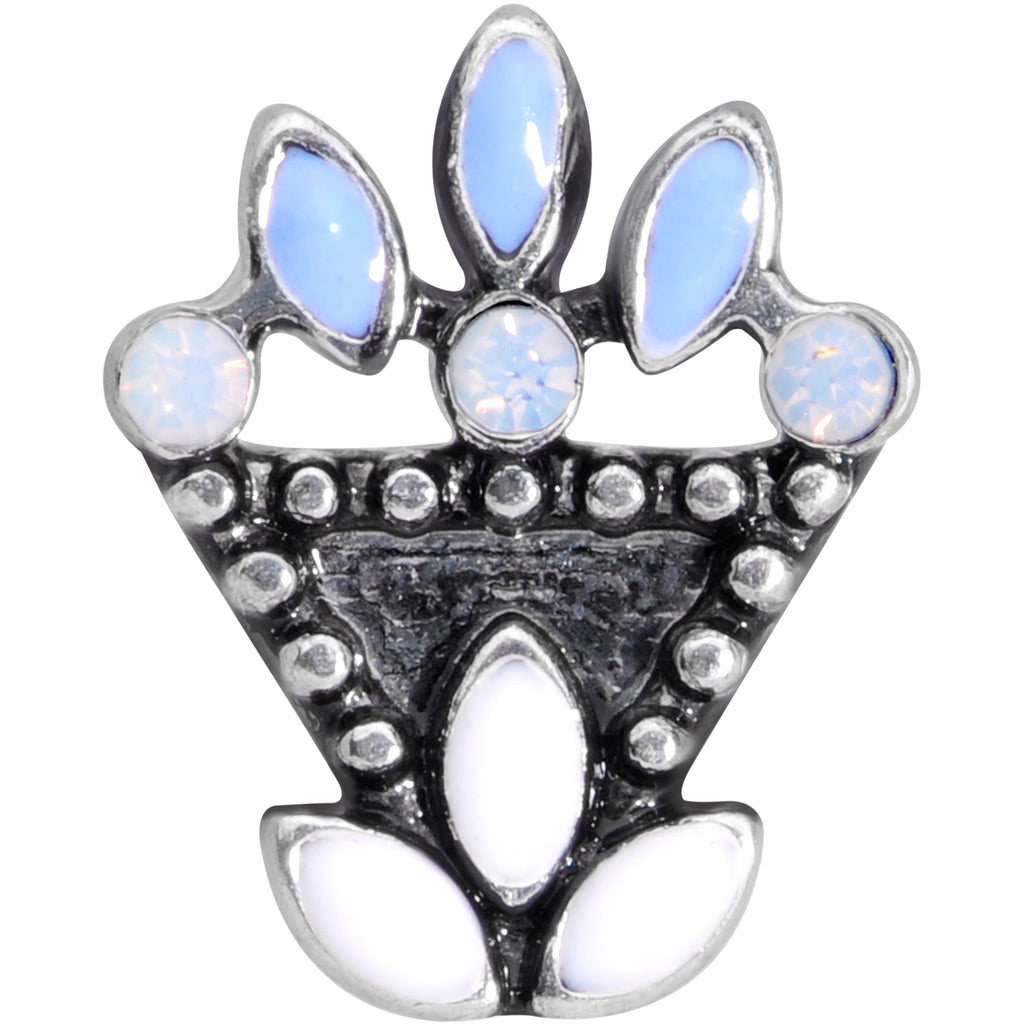 BodyCandy 16G 1/4 White Blue Faux Opal Ornate Labret Monroe Tragus — detail close-up