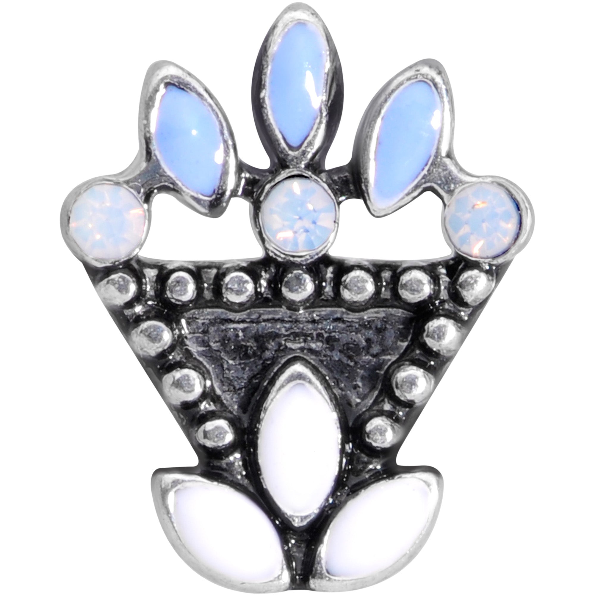 BodyCandy 16G 1/4 White Blue Faux Opal Ornate Labret Monroe Tragus — detail close-up