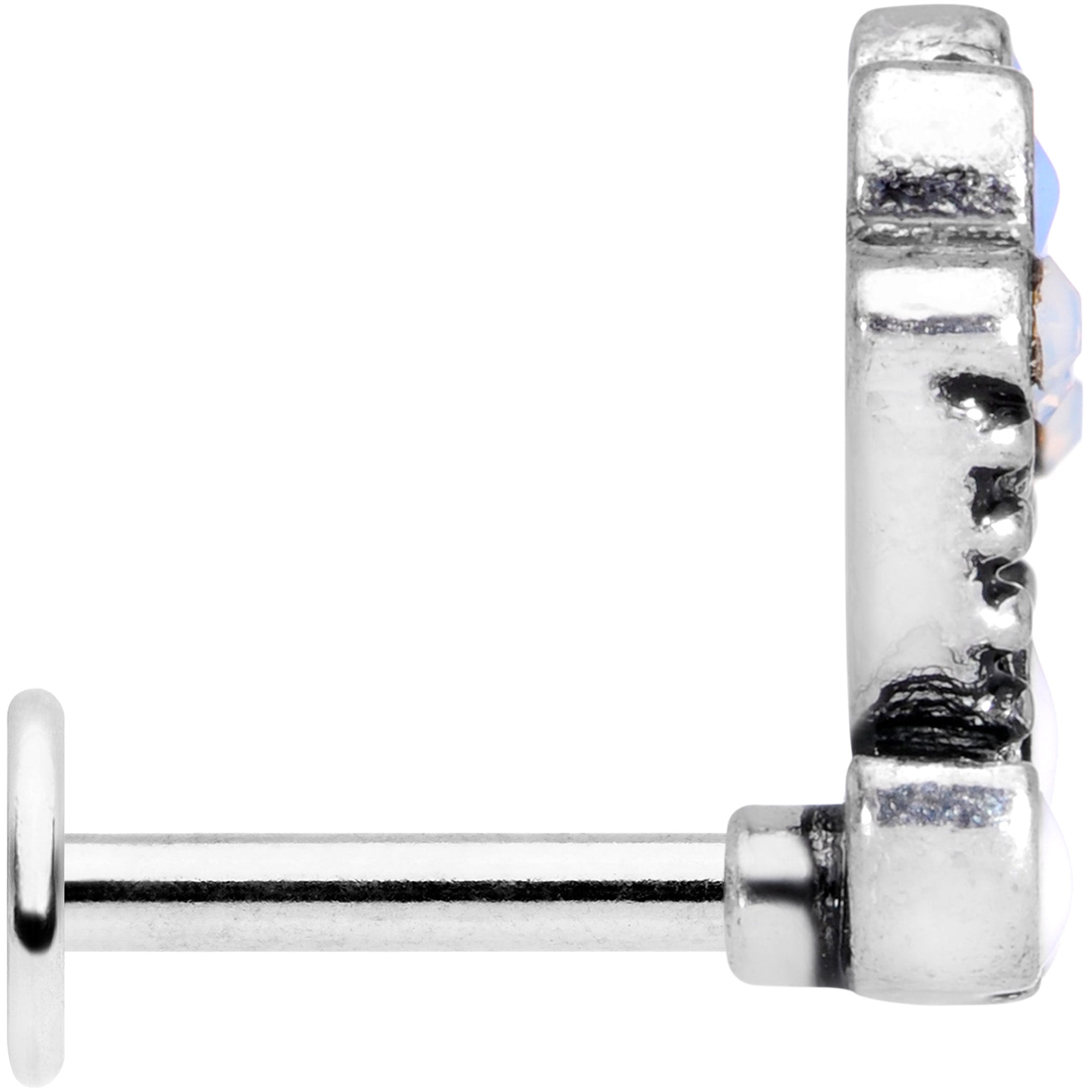 BodyCandy 16G 1/4 White Blue Faux Opal Ornate Labret Monroe Tragus — lifestyle context