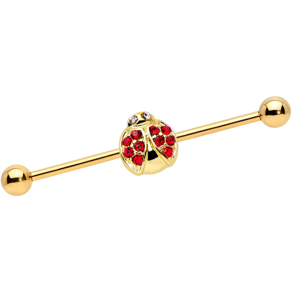 BodyCandy 14G Red Gem Gold Tone Ladybug Industrial Barbell 38mm — main product shot