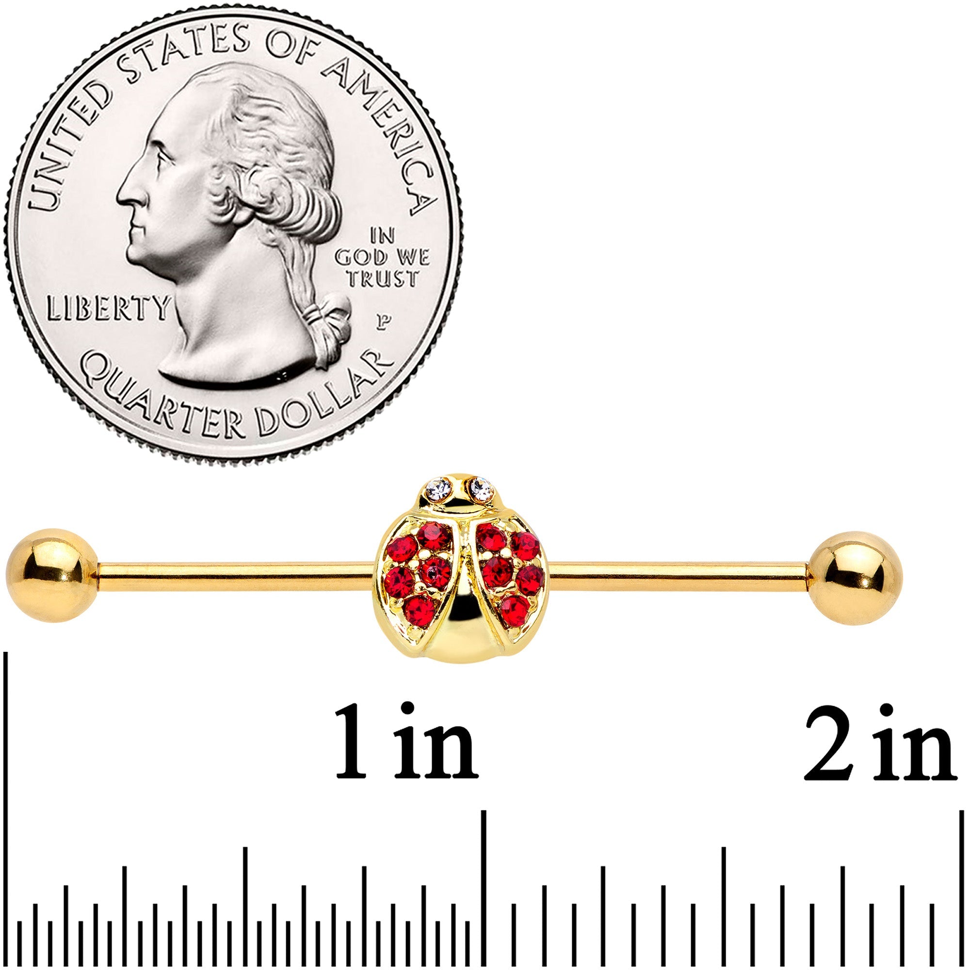 BodyCandy 14G Red Gem Gold Tone Ladybug Industrial Barbell 38mm — lifestyle context